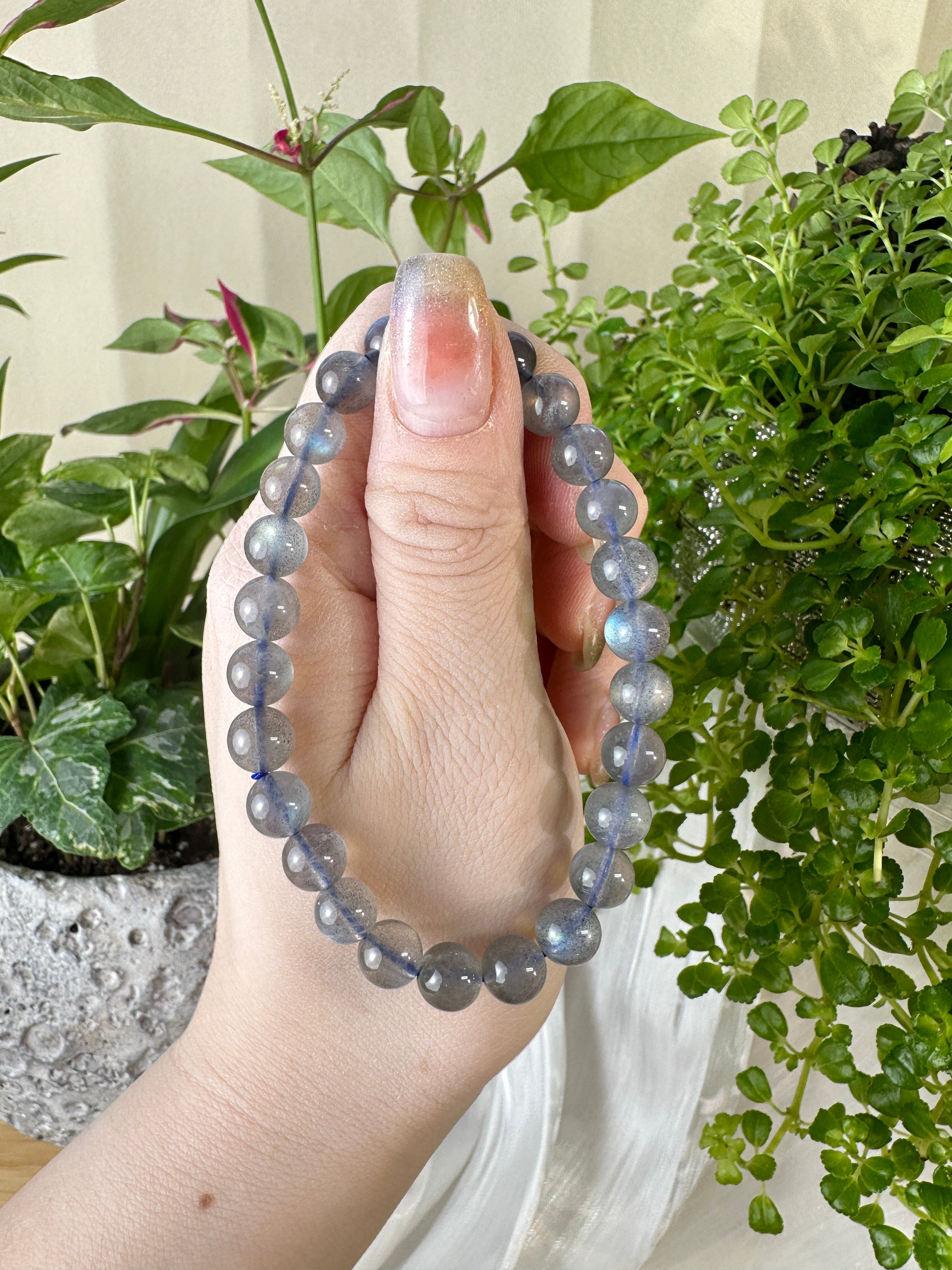 Grey Moonstone Beaded Bracelet 7.5MM ★WYSIWYG★