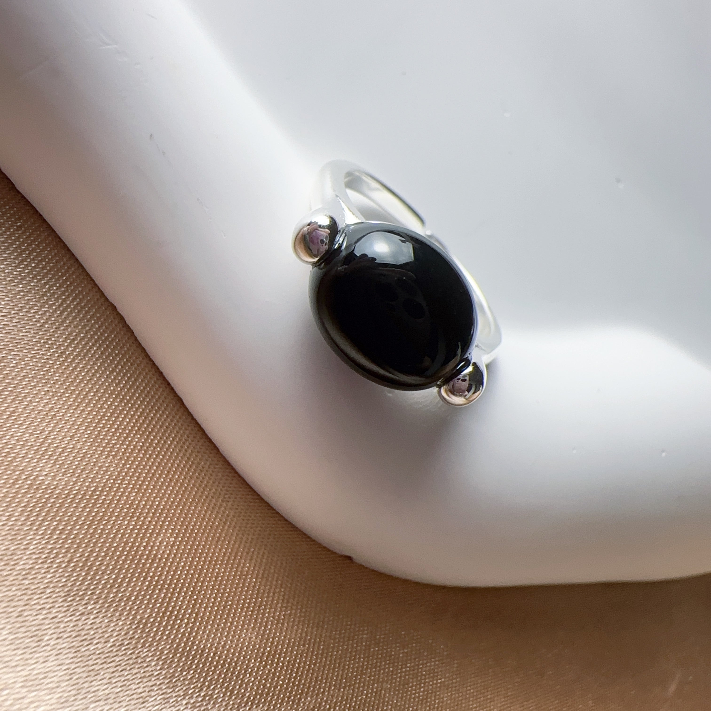 S925 Black Agate Ring (Elegant) Adjustable Ring Size