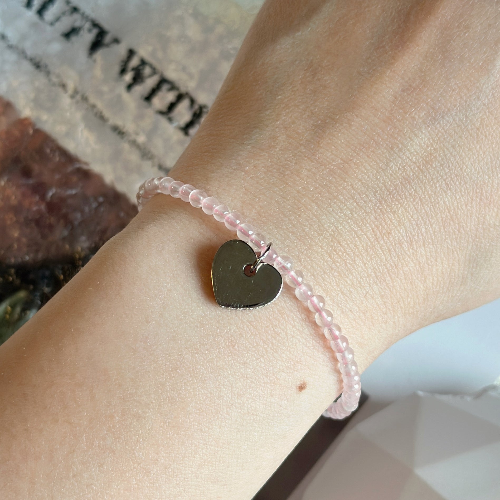S925 Rose Quartz Beaded Bracelet 3 MM ★Engravable★ Perfect Romance Gift