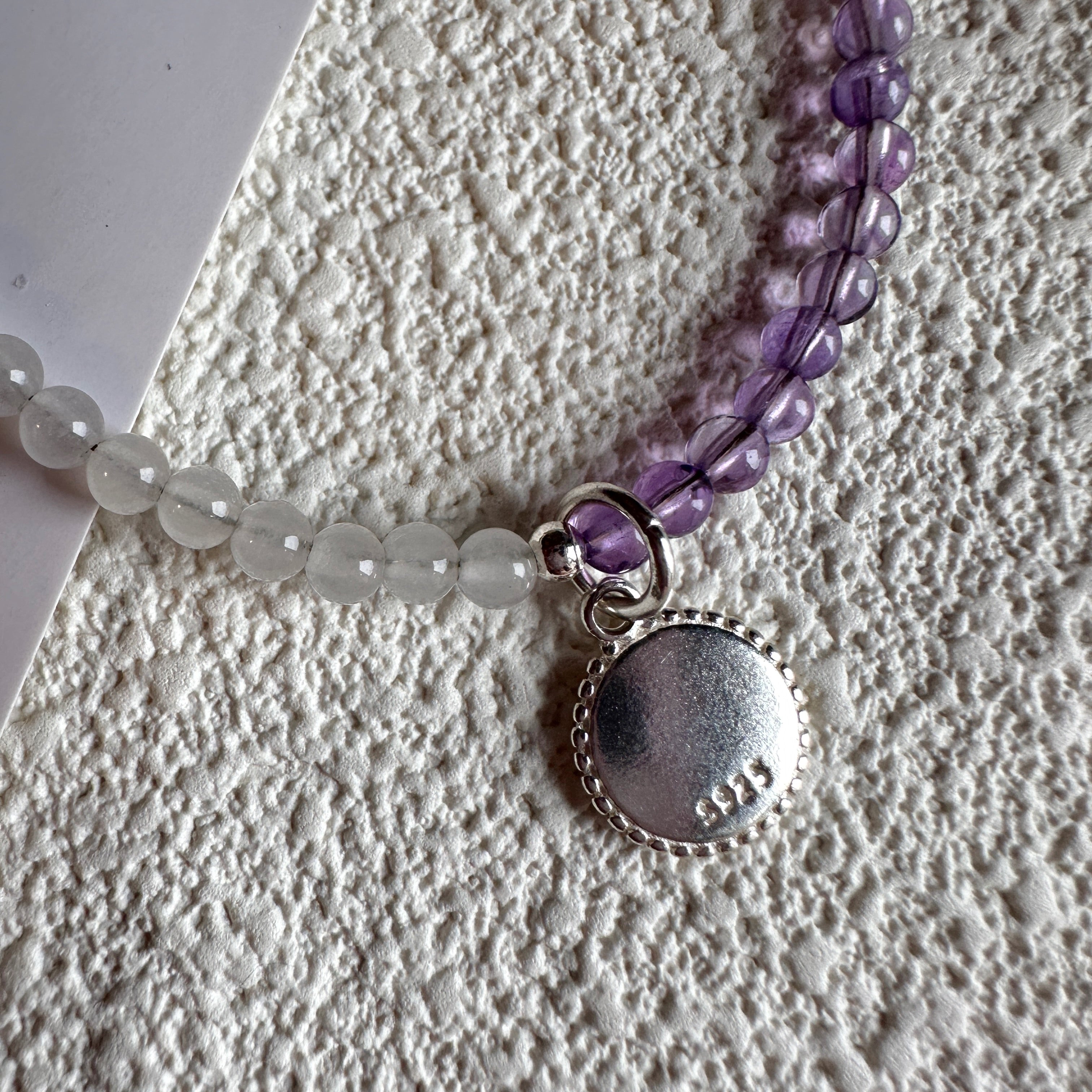 S925 Amethyst and Chalcedony Beaded Bracelet 3.4 MM ★Engravable★ Perfect for Balance and Calm