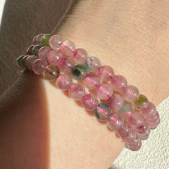 【Love & Healing】Pink Watermelon Tourmaline Beaded Bracelet (3 Laps) 5MM ★WYSIWYG★