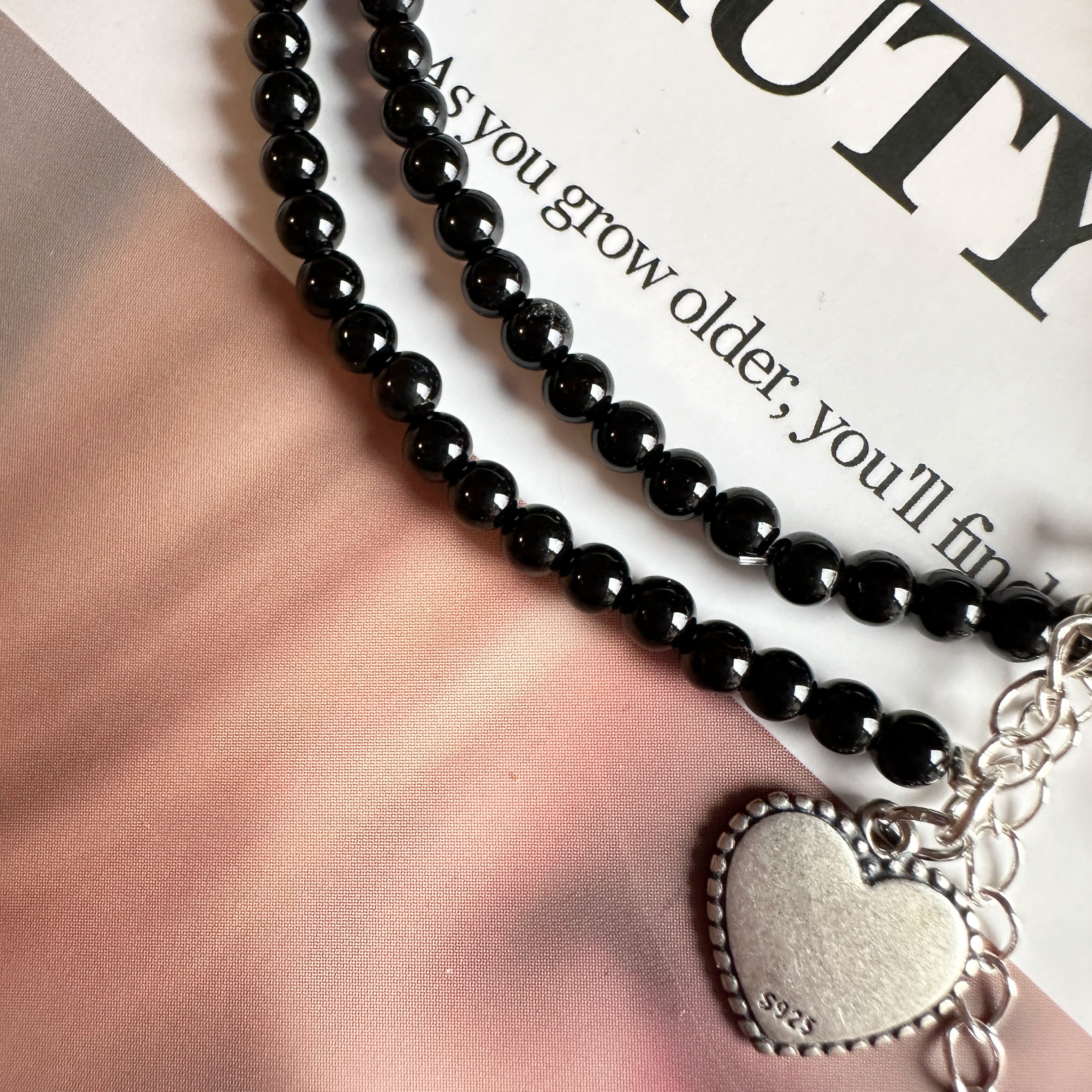 S925 Black Agate Beaded Bracelet 3.4 MM ★Engravable★ Perfect for Protection and Strength