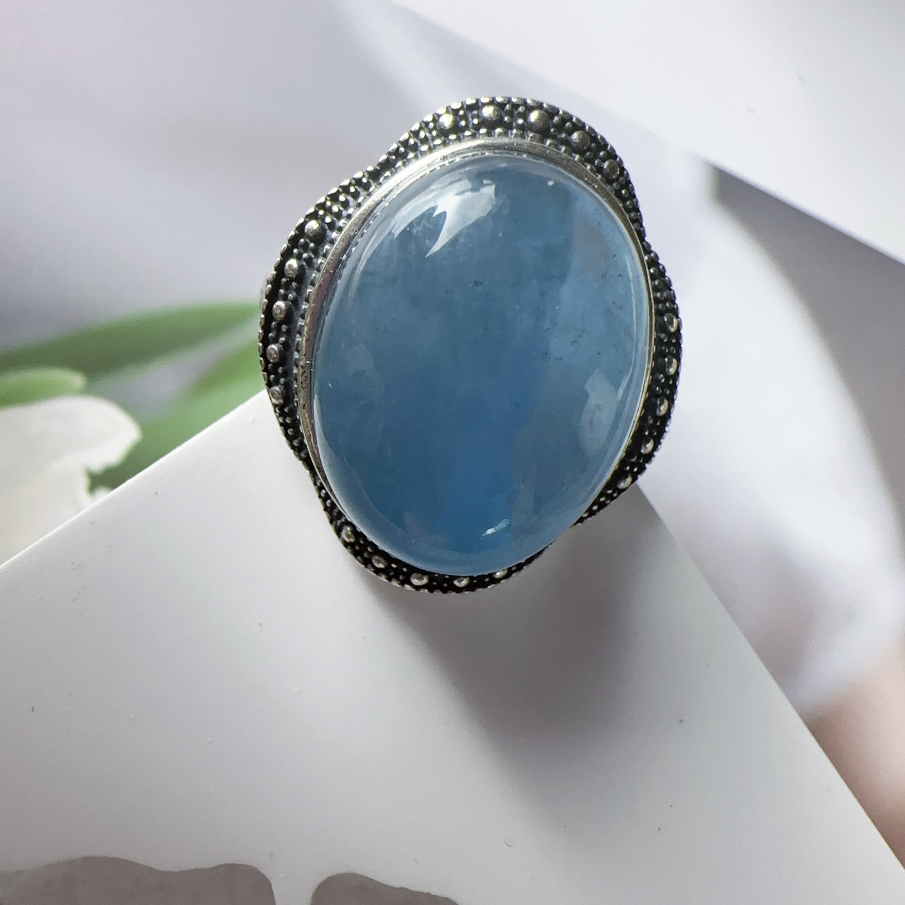 S925 Aquamarine Ring (Deep Ocean Blue XXL) Adjustable Ring Size ★WYSIWYG★