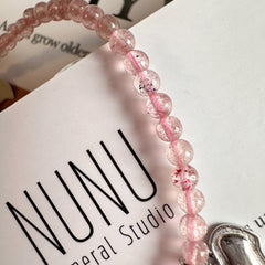 S925 Strawberry Quartz Beaded Bracelet 3 MM ★Engravable★ Perfect for Joyful Connections