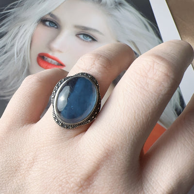 S925 Aquamarine Ring (Deep Ocean Blue XXL) Adjustable Ring Size ★WYSIWYG★
