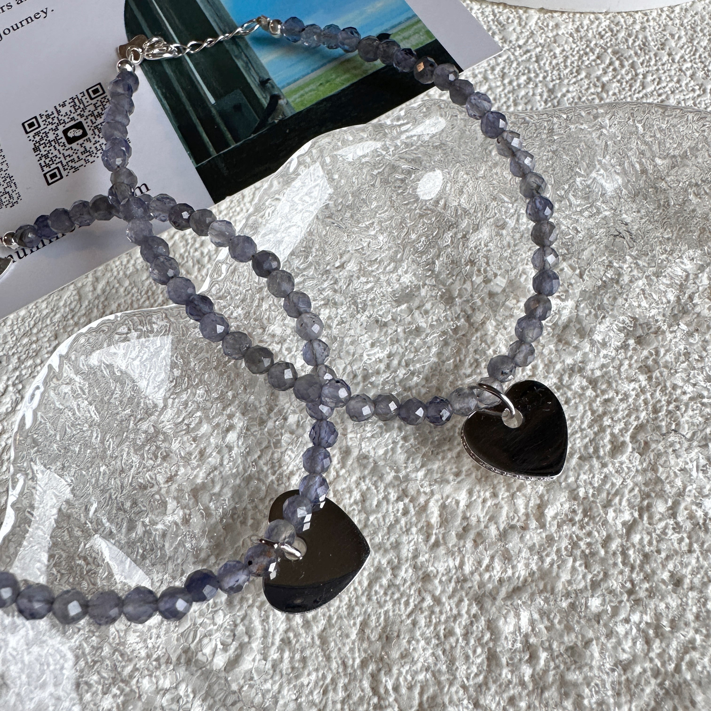 S925 Iolite (Dichroite) Beaded Bracelet 3.5 MM ★Engravable★ Perfect for Insight and Exploration