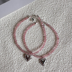 S925 Strawberry Quartz Beaded Bracelet 3 MM ★Engravable★ Perfect for Joyful Connections