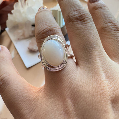 S925 White Chalcedony Ring Adjustable Ring Size