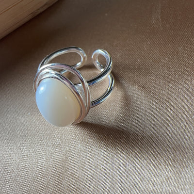 S925 White Chalcedony Ring Adjustable Ring Size