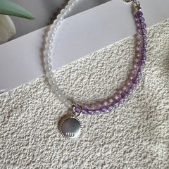 S925 Amethyst and Chalcedony Beaded Bracelet 3.4 MM ★Engravable★ Perfect for Balance and Calm