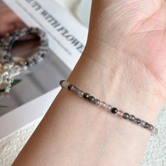 S925 Black Rutilated Quartz Beaded Bracelet 3.5 MM ★Engravable★ Perfect for Empowerment