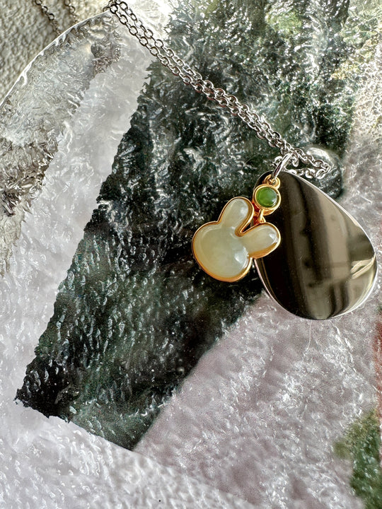 S925 Green Hetian Jade Rabbit Necklace ★Engravable★