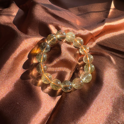 Golden Rutilated Quartz (Clear) Beaded Bracelet 14.5MM ★WYSIWYG★