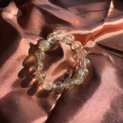 Copper Rutilated Quartz (Charcoal Color Threads) Beaded Bracelet 14MM ★WYSIWYG★