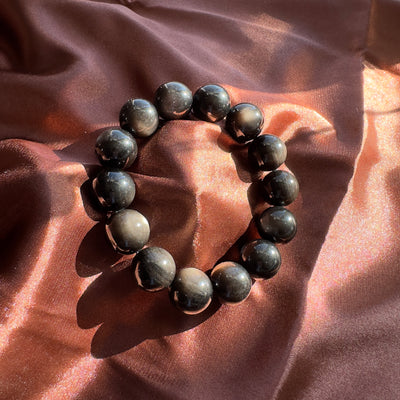 Silver Sheen Obsidian Beaded Bracelet 16MM ★WYSIWYG★