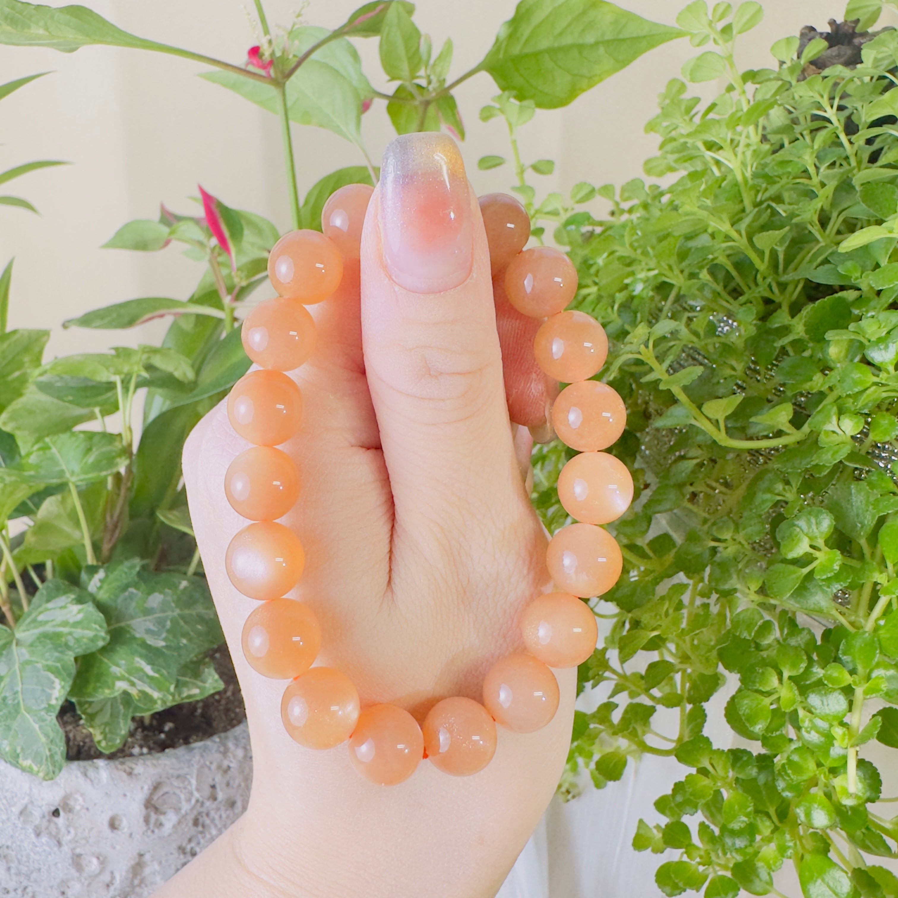Peach Moonstone Beaded Bracelet 10 MM ★Special★ [Emotional Balance]