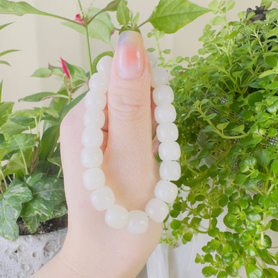White Jade (Sugar Cube)  Beaded Bracelet 9.5MM ★WYSIWYG★ [Purity]